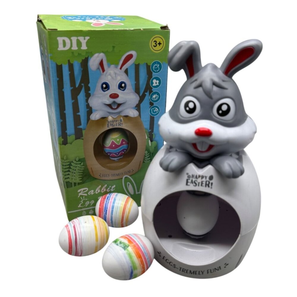 DIY gray Rabbit Egg Spinner With Colorful 4 Eggs Plastic used fun READ